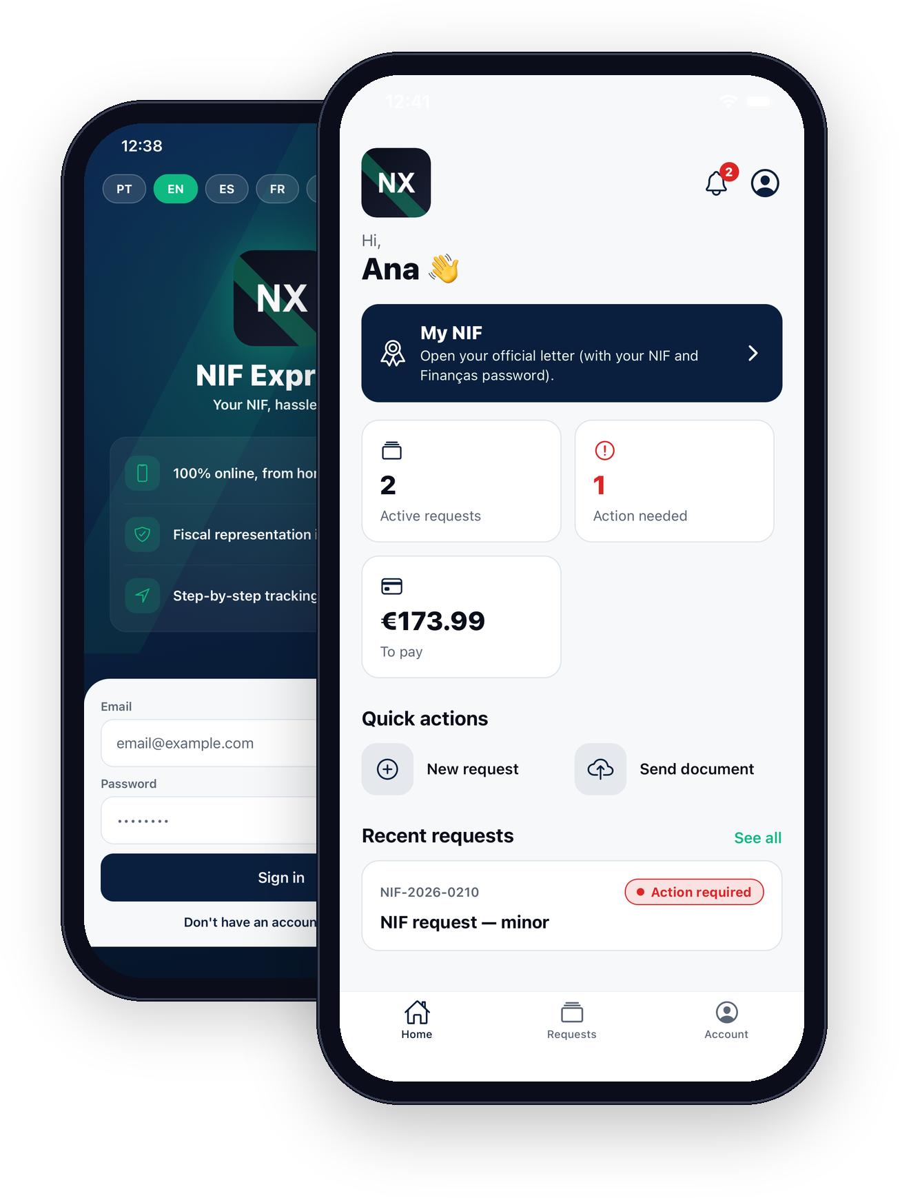 NIF Express app — real screens